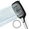 Aqua Flow Premium Handheld Square Shower Head with Large Panel - Shower Hose and Head with Luxurious Design, Water-Saving Technology, Durable Mat