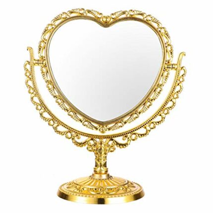 Uonlytech Heart Shape Makeup Mirror Gold Heart Mirror Double Sided Heart Mirror for Bathroom Bedroom Mirror Valentines Day Gift