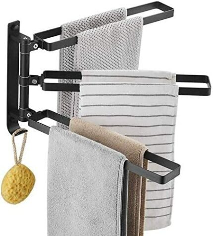 XHALERY Towel Rack Rotatable Telescopic Hand Towel Holder 3 Arms Aluminium Look Towel Rail,Wall-Mounted Bathroom Kitchen(Color:Black)