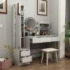 BJYXO 63" Makeup Vanity Desk with 3-Color Adjustable Touch Light,Wooden Mass Storage Vanity Mirror with 5 Drawers for Women Girls White