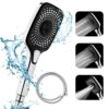 Aqua Flow Premium Handheld Square Shower Head with Large Panel - Shower Hose and Head with Luxurious Design, Water-Saving Technology, Durable Mat