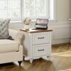 WAMPAT End Table, Wood Nightstand with 2 Drawers, Sofa Side Table with with Storage for Living Room, Mid Century Bedside Table for Bedroom, Antiq