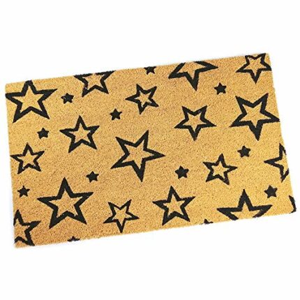 Black Ginger Large, Thick, Decorative, Patterned Coir Door Mats with Nature Designs (Multi Stars)