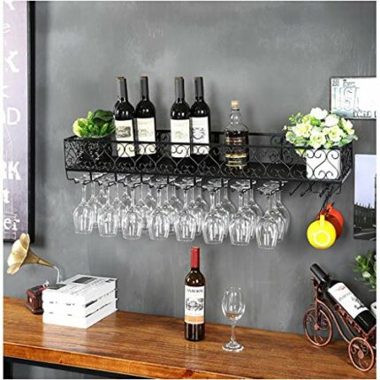 Wall-Mounted Wine Rack Glass Wine Glass Holder Vintage Wrought Iron Wine Rack Household Goblet Holder - Restaurant Kitchen Bar Decoration Storage