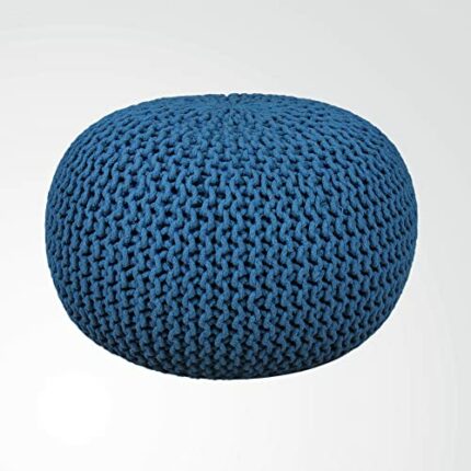 RAJRANG BRINGING RAJASTHAN TO YOU Round Footstool and Pouffe - Hand Knitted Cotton Cord Round Ottoman Small Space Bedroom Decorative Seating and