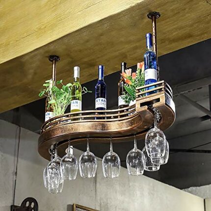 EYLINK Wine Lovers Bar Furniture& European Style Ceiling Wine Racks, Wine Bottle Holder Wine Glass Rack Goblet Stemware Racks 60/80cm Bar Dining