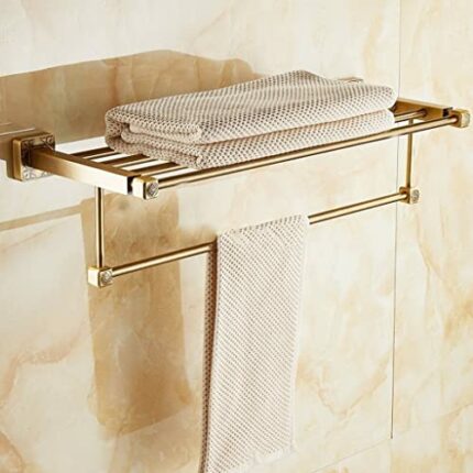 HIGOH Towel Racks, Bathroom Towel Rack Wall Mounted Towel Holder,Aluminum Wall Mounted Square Antique Brass Bath Towel Rack,Active Bathroom Towel