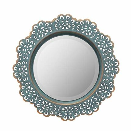 Stonebriar Decorative Round Metal Lace Wall Mirror with Attached Hanger, Turquoise