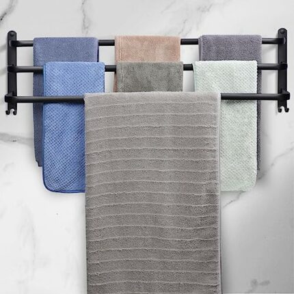 Towel Rail Self Adhesive Towel Holder Hanger Anti-Rust Dual Rod Towel Shelf Bar Towel Bar Towel Storage 2 Installation Methods Adjustable Towel H