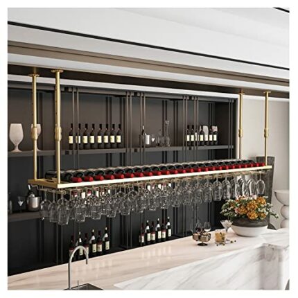 EYLINK Hanging Wine Rack for Home and Bar, Adjustable Height, Ceiling Decoration Wine Glass Rack with Stemware Glass Shelf, for Restaurant/Cafe,