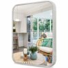 AOAOPQ 17x26 inch Rose Gold Aluminium Steel Metal Framed Bathroom Mirror for Wall Mounted Rounded Rectangular Bathroom Vanity Mirror