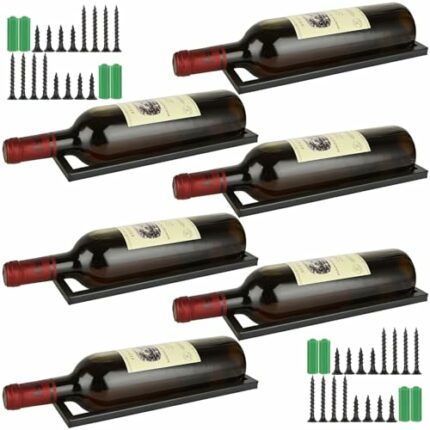 ZOFUN 6 Pcs Wall Mounted Wine Racks, 27 x 9cm Wine Bottle Holders with Screws & Tubes, Iron Wall Wine Racks for Wine Hanging Display, Black Small