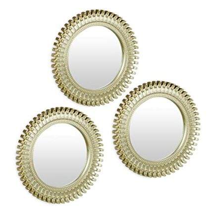Relaxdays Set of 3 Mirrors, Round, Decorative, Ø 25 cm, Wall Mounted, Plastic Frame, Bedroom, Lounge & Hallway, Gold, Glass