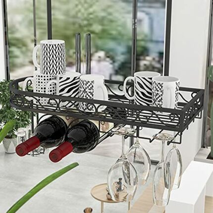 SUCHETA Wine Rack Hanging Wine Glass Rack Wine Bottle Rack, European Style Hanging Wine Glass Rack, Upside Down Wine Rack, Home Creative Wine Cab