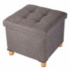 BRIAN & DANY Folding Ottoman Storage Box with Wood Legs, Linen Foot Stool, pouffe footstool with Highly Elastic Sponge Filling, Gray, 38 x 38 x 3