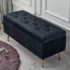 Velvet Storage Bench Rectangular Sofa Stool, Modern Tufted Button Storage Ottoman Benches, Upholstered Bench Seat with Gold Metal Legs, for Bedro