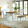 DINGZZ 6 Piece Wooden Kitchen Dining Table Set With 1 Bench And 4 Upholstered Chairs, Light Green