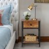 VECELO End Side Table, Nightstand Storage Shelf with Bin Living Room, Bedroom, Lounge, Sofa Couch, Engineered Wood, Blue, X-Design Furniture