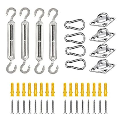 Shade Sail Hardware Kit, Stainless Steel Awning Attachment Set, Sun Shade Sail Fixing Kit for Outdoor Garden Patios (M5 44PCS)