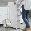 4-Tiers Bathroom Floor Storage Cabinet 8.6'' Small Corner Bathroom Floor Cabinet with Clear Drawers and Casters Waterproof Drawer Cart Storage To