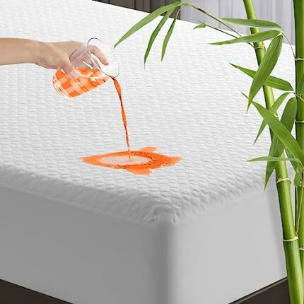 RISAR California King Size Bed Waterproof Mattress Protector - Cooling Water Proof Bamboo Mattress Cover for Kids, Breathable Mattress Pad Cover