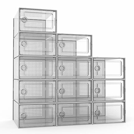 Potahouse Shoe Storage Organizer, Clear Plastic Stackable Shoe Boxes, X-Large Sneaker Containers Bins with Lids,Space Saving for Entryway Closet