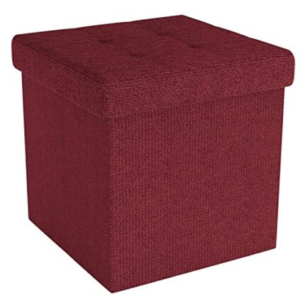 INTIRILIFE Foldable Stool 30x30x30 cm in GARNET RED - Seat cube with storage space and cover made of fabric with hollows - Storage box chest stoo