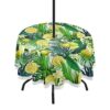 xigua Mandala Round Tablecloth with Umbrella Hole and Zipper Outdoor Tablecloth Spill-Proof Polyester Table Cover for Kitchen Patio Garden Party