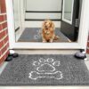 AROGAN Doormat Dog Chenille Doormats Indoor Entrance Grey, Pet Indoor Door Mats Washable for Mud Entry Indoor Busy Area Dogs Muddy Pawprints 30x4