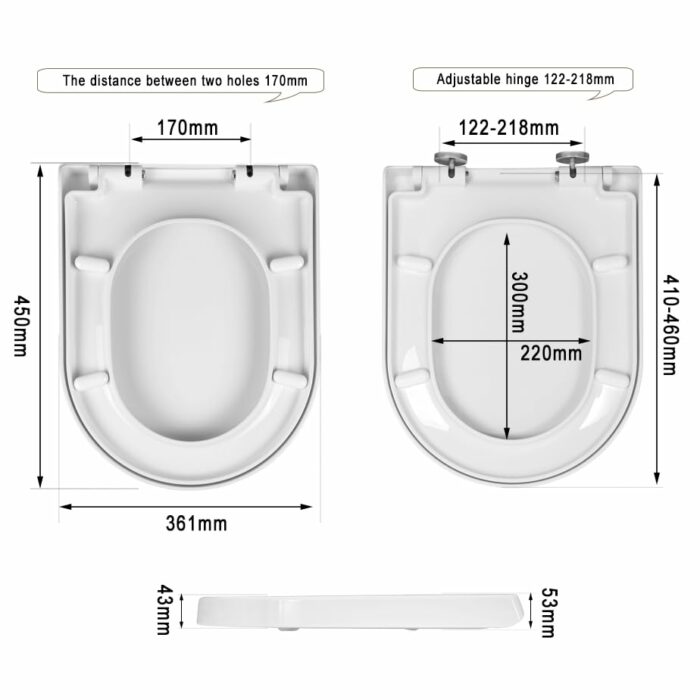 WOLTU D Shape White Toilet Seat, Soft Close Adjustable Hinge Quick Release Top Fixed Toilet Seat Cover Bathroom Lid WS2544