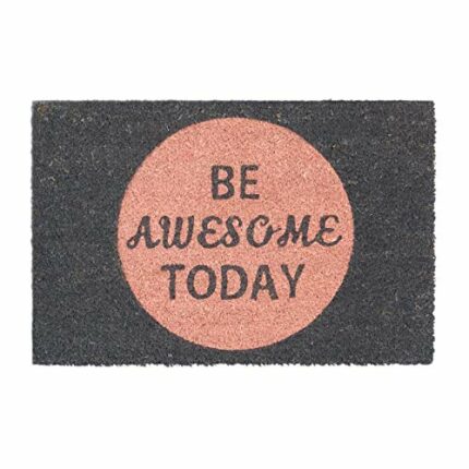 Relaxdays Coir Doormat Coconut Fibre Floor Mat "Be Awesome Today" Welcome Mat 40 x 60 cm, Anti-Slip PVC Underside, Pink