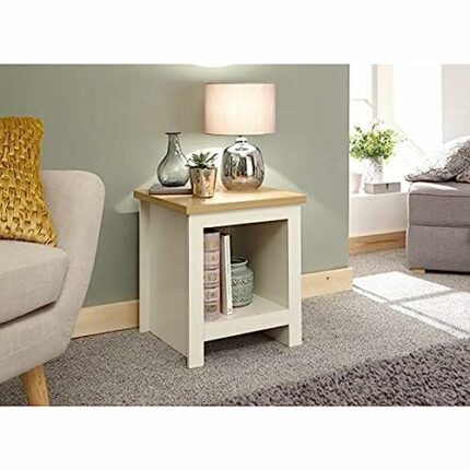 GFW Wooden Side Table with Shelf & Oak Contrast Top, Cream, 45 x 50.5 x 45 cm