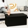 Bonlife Large Folding Balck Ottoman Storage Box with Lid,Linen Footrest Stool Bedroom Bench Seats,Toy Box Chest Living Room Furniture 76x38x38cm