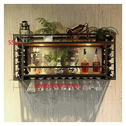 SUCHETA Hanging Wine Rack with Glass Holder and Shelf, Wine Rack Hanging，Wine Glass Racks Stemware Holder，Adjustable Height DecorationShelf, Wine