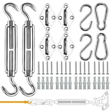 Awroutdoor Sun Shade Sail Fixing Kit, 5 inch 42Pcs 304 SUS Anti-Rust Sun Shade Sail Installation Hardware Kit, Awning Attachment Set on Garden Ca