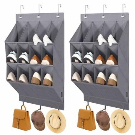 STORAGE MANIAC Over The Door Shoe Organizer, 2-Pack Hanging Shoe Organizer, Wall Shoe Organizer Grey, 12-Pocket