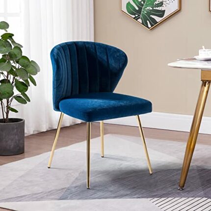 FABRICATION HAUS Velvet Dining Chair Modern Vanity Chair Kitchen Accent Occasional Chair with Metal Gold Legs for Dining Room Living Room, NAVY
