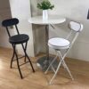 Portable Folding Stool, Folding Bar Stool With Back Support & Footrest, With Padded Seat, White/Black, For Adults Kitchen Island Outdoor,Black,65