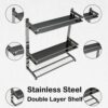 BBL Bathroom Shelf, Stainless Steel Bathroom Shelf Wall Mounted Shower Storage Organizer with Towel Rack, Hooks for Bathroom Kitchen Storage (Dou