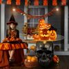 Thyle Gothic Black Skull Glass Topped Table Gothic Coffee Table Round Glass Top Spooky End Tables Gothic Pedestal Table for Furniture Living Room