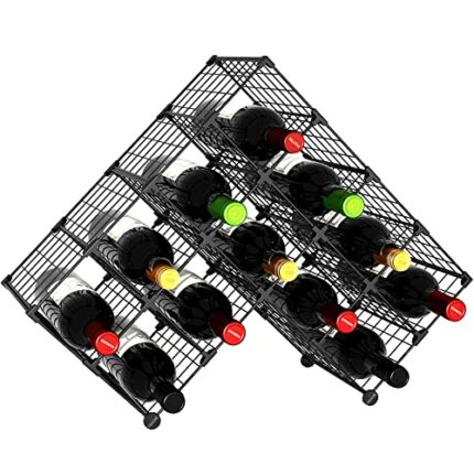 C&AHOME Wine Rack, Wine Rack Steel Wire Shelving 12 Grids, Wine Rack Freestanding Storage 12 Bottle Capacity for Home Kitchen, Pantry, Wine Cella