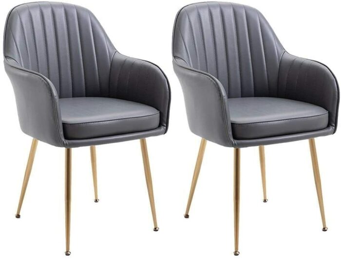 dining chair Kitchen Dining Chairs Set Office Business Chairs, 2 Piece Upholstered Dining Chairs Armchair Kitchen Chair PU Leather Seat Gold Meta