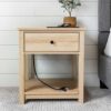 APOC HOME Wood Veneer Nightstand with Charging Station - Wood Smart Night Stand with Charging Station, Drawer & Shelf - Bedside Table with 2 USB