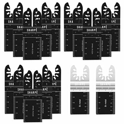 SHARPÉ 17 PCS Professional Oscillating Multi Tool Saw Blades for Cutting Wood and Plastics - 35mm Quick Release Blade Set for Dewalt, Bosch, Craf