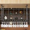 Wine Rack Ceiling Wine Racks Hanging Goblets Holder, Under Stemware Cabinet Bottles Storage Shelf for Home Kitchen Bar Hotel, Adjustable Height S