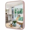 AOAOPQ 17x26 inch Rose Gold Aluminium Steel Metal Framed Bathroom Mirror for Wall Mounted Rounded Rectangular Bathroom Vanity Mirror