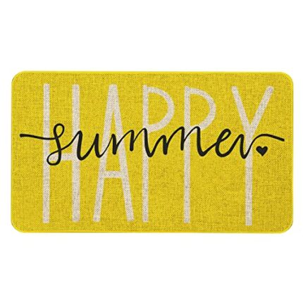Roszwtit Summer Door Mat 30 X 17 Inch Happy Summer Yellow Doormat Indoor Outdoor Entrance Floor Mat Non Slip Summer Decor Rubber Welcome Mats