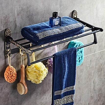 HIGOH Towel Racks, Bathroom Towel Rack Wall Mounted Towel Holder, and Carved Bathroom Accessories,Aluminum Bath Hardware Towel Rack,Towel Holder,