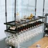 Wine racks - Industrial Vintage Bar Floating Shelf【Black】, Under Shelve Hanging Rack, Retro Iron Upside Down Stemware Wine Glass Holder, Cafe Tab