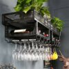 Wine Racks Wall Mount, Ceiling Mounted Hanging Wine Bottle Holder Metal Iron Black Wine Glass Rack Goblet Stemware Racks - 100cm/40inch